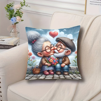 Chic couple-themed plush pillowcase 44.96cm x 44.96cm with zipper. Machine washable. Architectural collectible for home and bedroom decor (pillow not included).