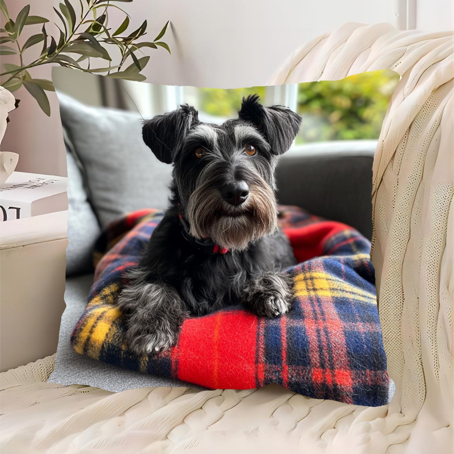 Soft Polyester Scottie Tartan Pet Blanket - Machine Washable, Ideal for Sofa & Bedroom - Cozy 45.72x45.72 cm