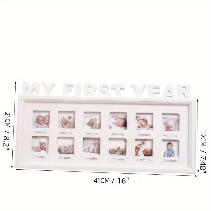 This Growth Photo Frame is perfect for your little one's first year! Made from durable polyvinyl chloride material, it features a single frame design with a 12 month milestone display for both wall and tabletop decor. Ideal for children ages 14 and up.