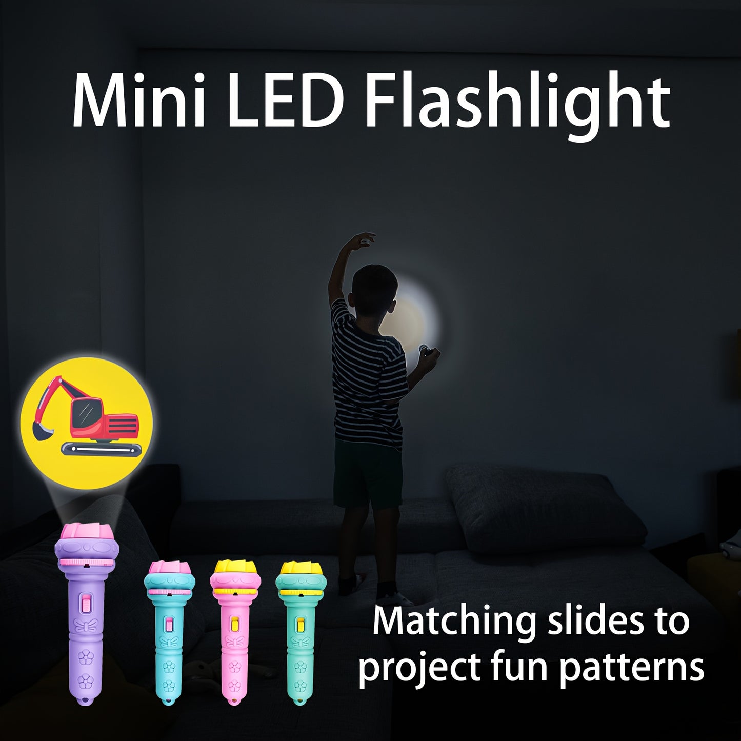 Winter fun and educational toys include 32 patterned cards for projection flashlight puzzles featuring animals, dinosaurs, vehicles, and space.