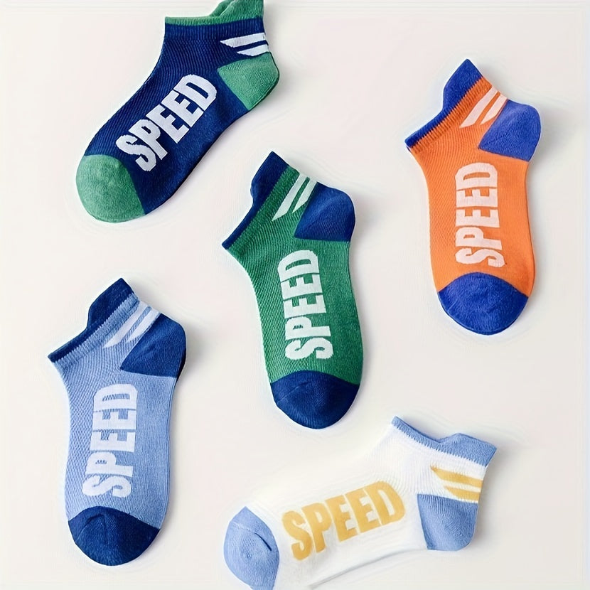 10 boys' breathable mesh socks with cartoon design, polyester blend perfect for spring/fall and summer, for youngsters.