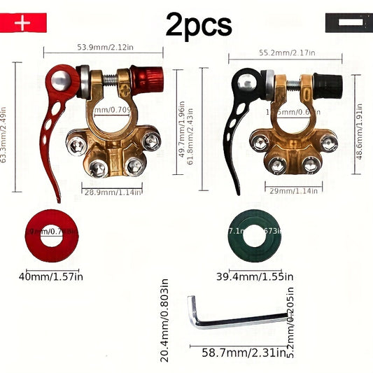 2 pieces of quick release battery terminal connectors for car batteries.