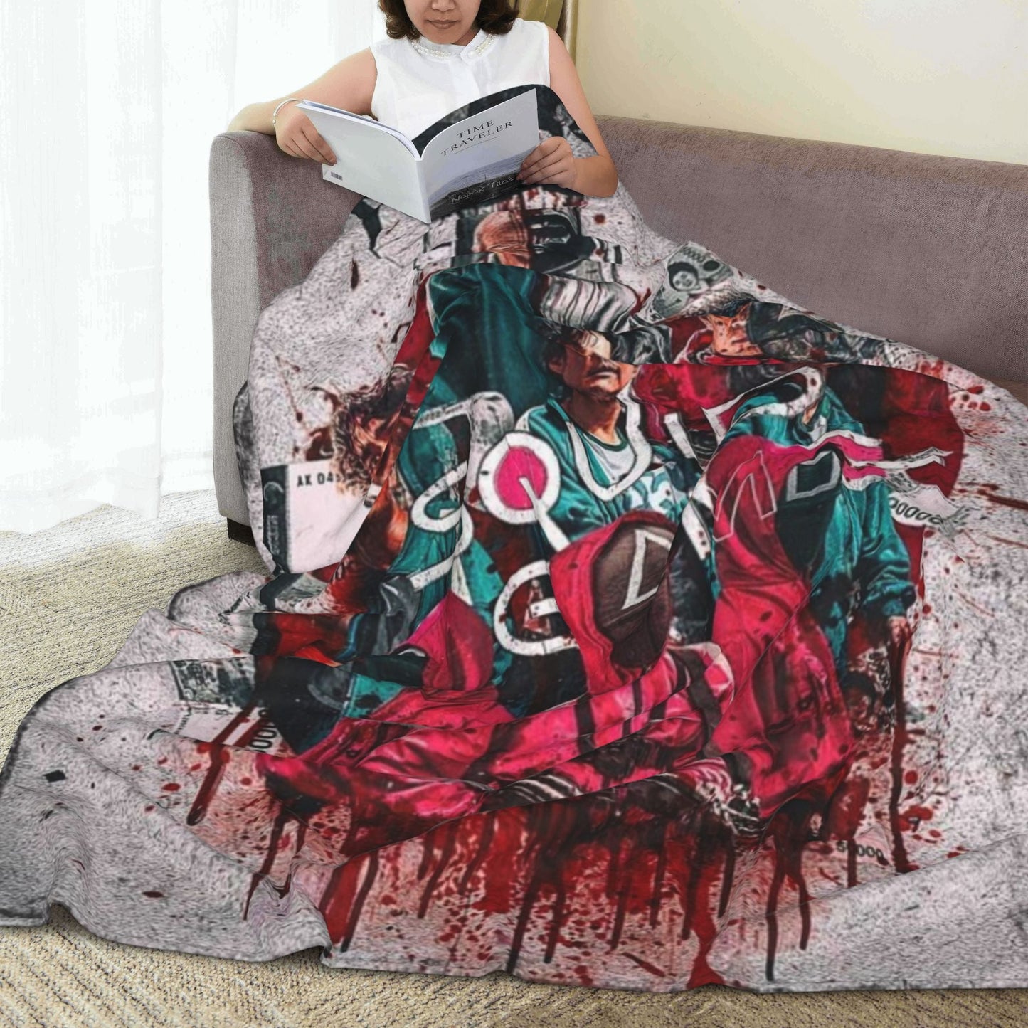 SQUAD GAME" Themed Flannel Throw Blanket - Luxuriously Soft and Cozy for Year-Round Comfort on Couch, in Office, on Bed, or while Camping - Featuring Unique Splatter Design, Ideal for Gifting during the Holiday Season