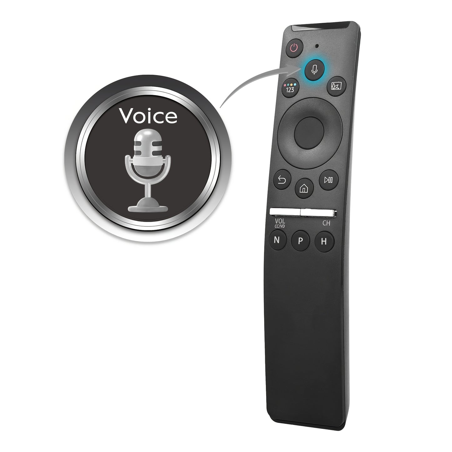 Voice remote control with ergonomic design, smart curved frame, QLED LED LCD, and easy pairing for all TVs, compatible with 8K/4K.