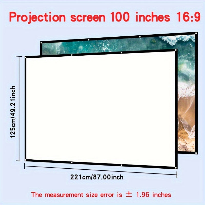 Two-sided projection screen with 4K resolution, available in various sizes for space-saving convenience. Easy to clean and can be ironed, suitable for bedrooms, living rooms, and large