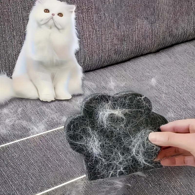 Pet hair remover for laundry, reusable sponge for cat fur, non-electric plastic lint cleaner for cats, wet/dry dual-use paw-shaped tool for home.