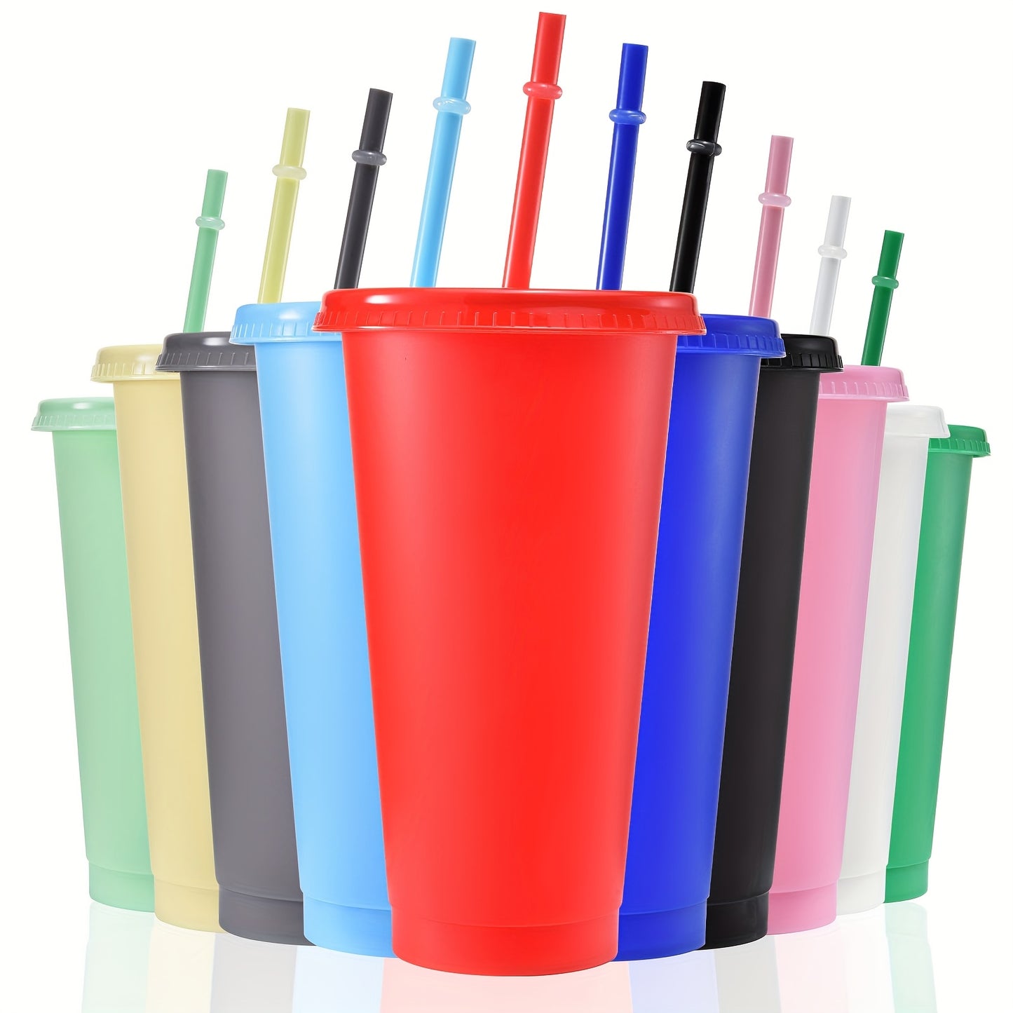 10-Pack BPA-Free Plastic Tumbler Cups with Lids and Straws, 24oz 710ml Round Lightweight Cups for Various Occasions - Hand Wash Only, Great Gifts for Holidays and Graduations.