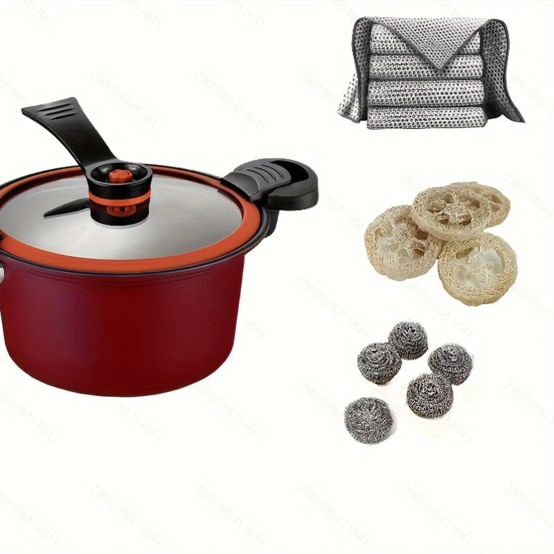 Korean Style Stew Pot, Non-Stick with 3-in-1 Cooking Pan, Durable Cookware for Home Kitchen, Easy to Clean, Includes Lid and Accessories