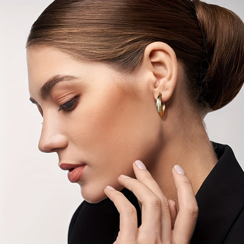 Stunning 925 Sterling Silver Hypoallergenic Hoop Earrings adorned with zirconia, featuring an elegant and simple style that is perfect for women's daily casual wear.