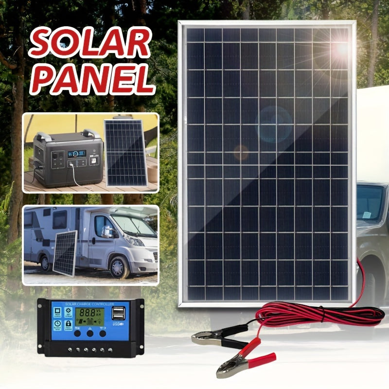 Portable outdoor solar panel kit with controllers of 60A/80A/100A, outputs 12V-18V-24V. Includes USB 5V solar charger for power banks, camping, hiking, cars, boats, phones, street lights