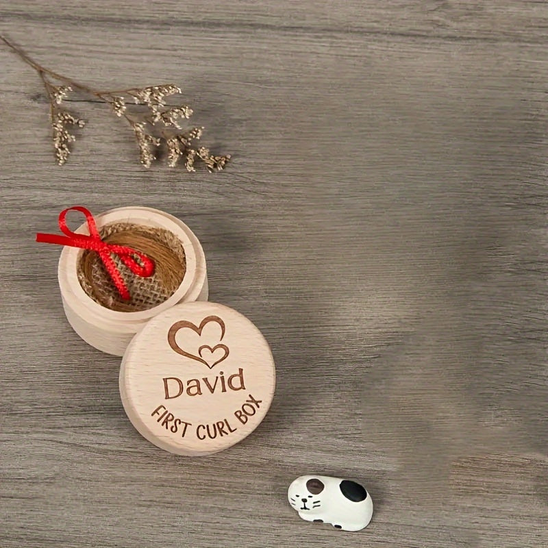 Custom Engraved Wooden Curl Holder - Keepsake Box for Baby's First Haircut, Ideal Gift for New Parents and Baby Showers