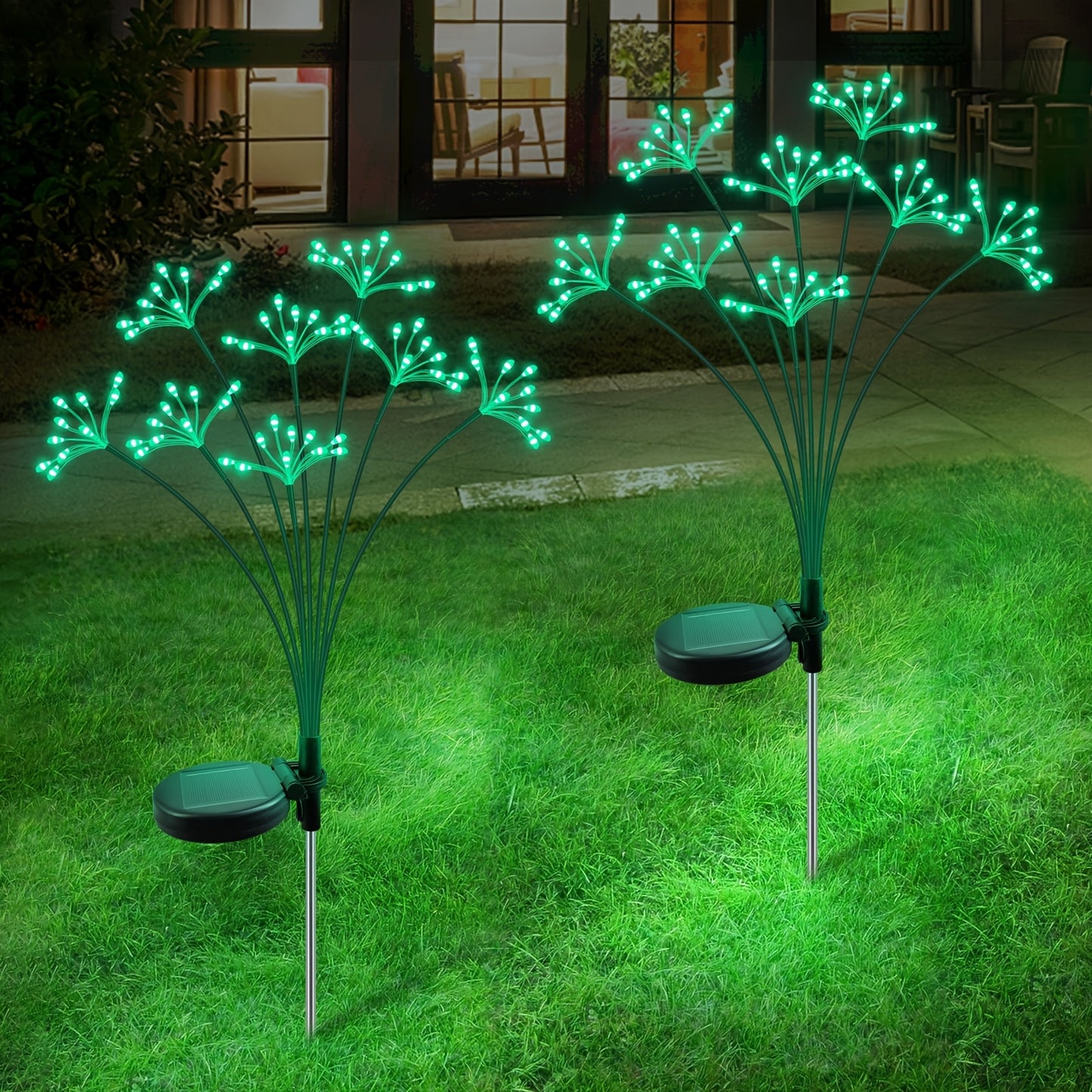 2-Pack YaaFen Solar Garden Lights with Starburst Fireworks Design, 160 LEDs, Energy-Efficient, Light Sensor Control, Polished Plastic Finish, Solar Powered with 600mAh Nickel Battery, for