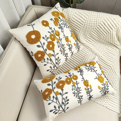 Boho floral tufted throw pillow cover - embroidered cotton for couch, sofa, bed - soft and stylish.