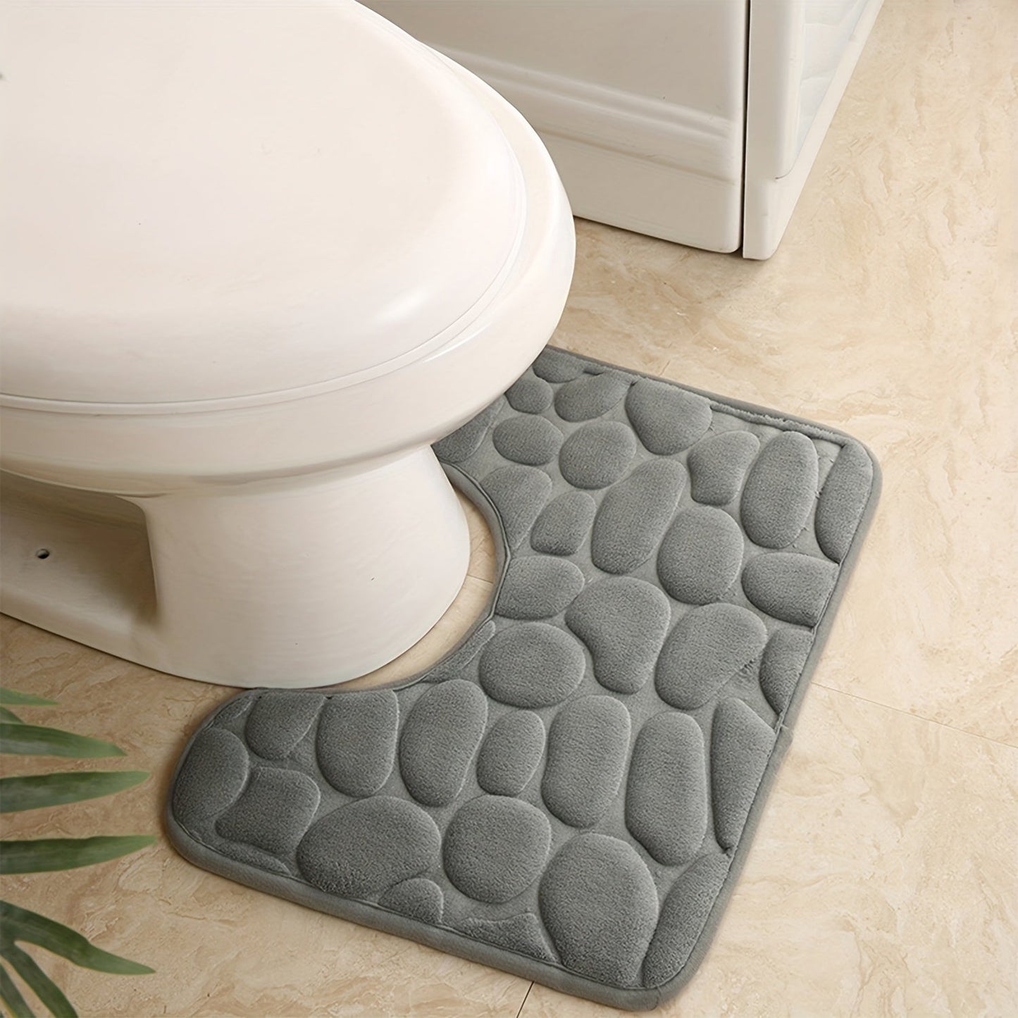 Collection of 1/3 Plush and Highly Absorbent Bath Mats, Including Non-Slip Rugs, U-Shaped Contour Mat, and Toilet Seat Cover. These Mats Feature a Beautiful Floral Embossed Design with Slip-Resistant Backing, Excellent Water Absorption Properties, and