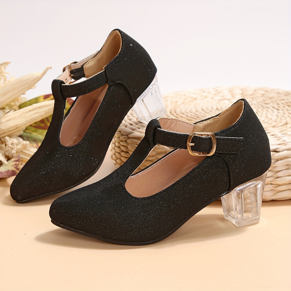 New Crystal Embroidered Flower High-heeled Shoes for Women and Children in Spring and Autumn.