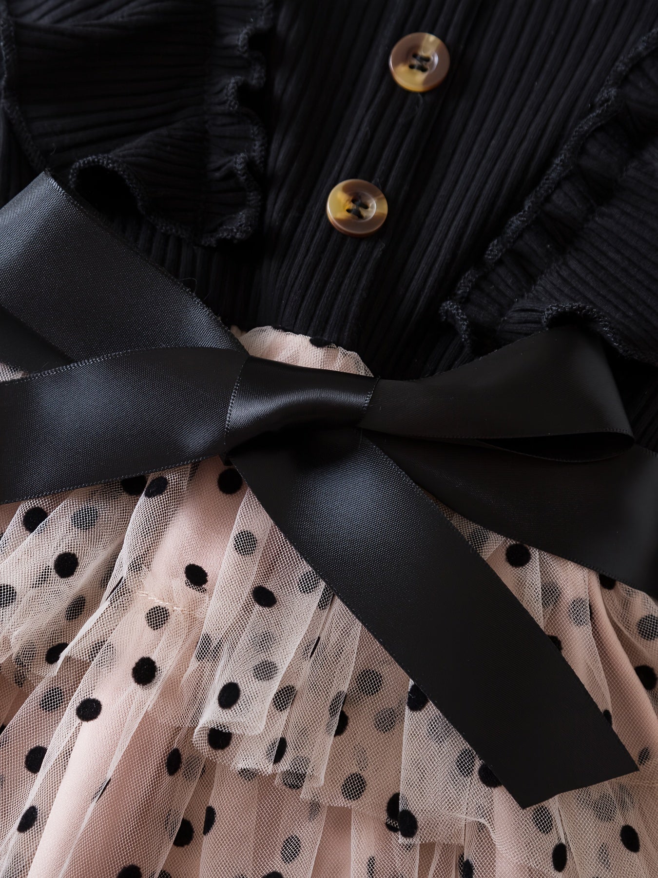 Stylish Polka Dot Princess Dress with Mesh Layered Tutu for Winter/Fall