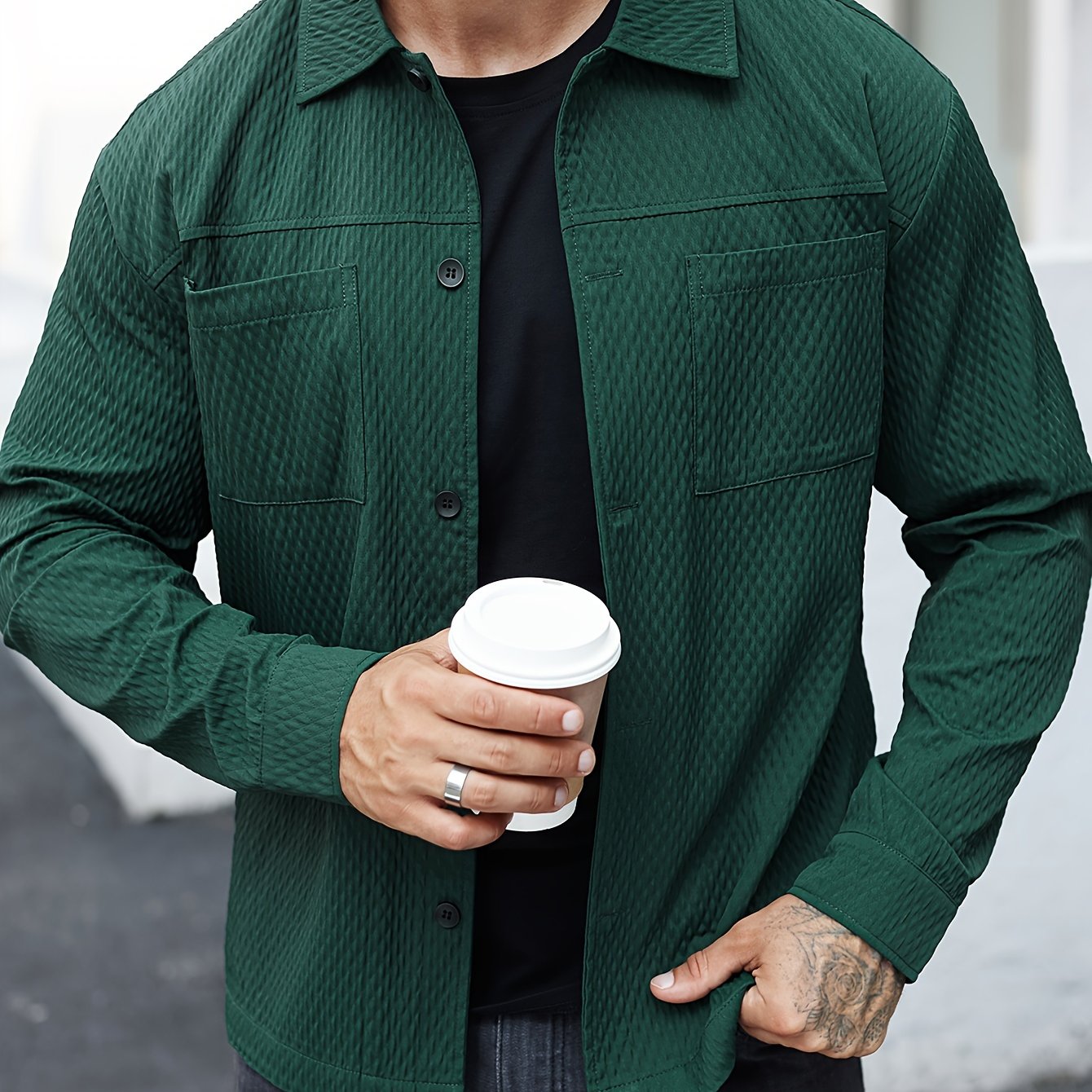 Textured long sleeve shirt for men, perfect for winter and fall, great as a casual gift.