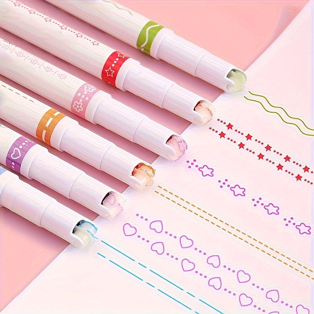 6pcs Quick-Dry Curve Highlighters - Vibrant and Kawaii for School, Crafts & Gifts