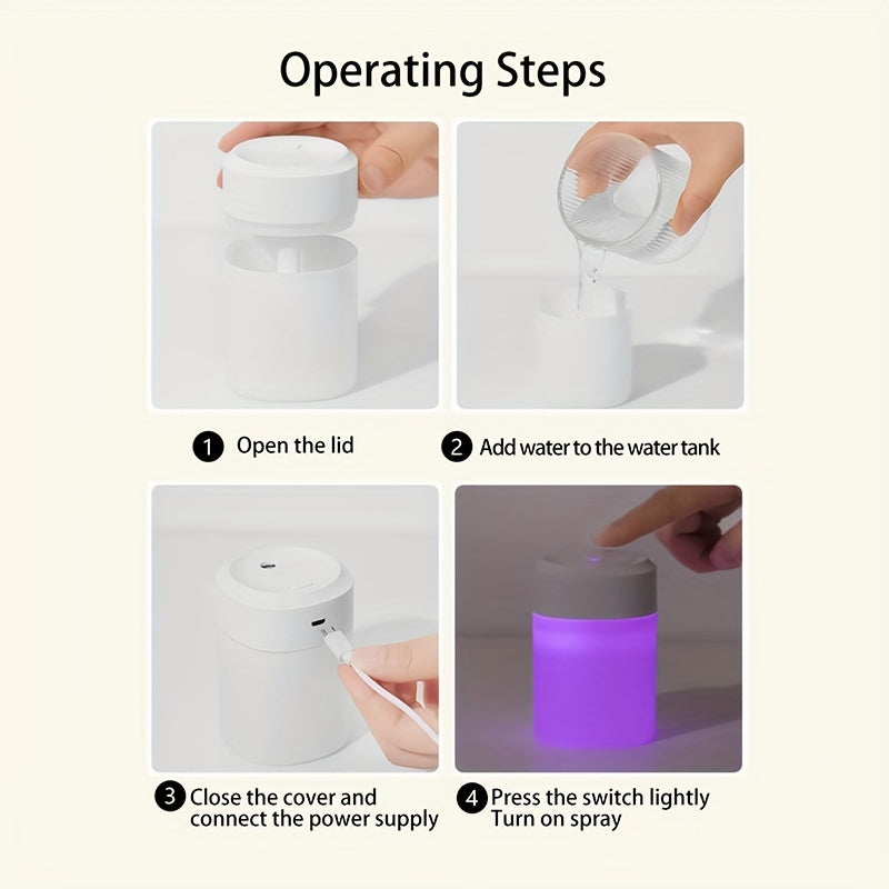 USB-powered portable aromatherapy humidifier with color-changing night light for office, bedroom, and car.