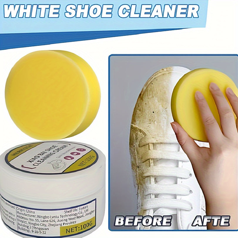 1pc of 100g white shoe cleaning paste for leather maintenance. No water needed, just wipe to whiten. Multifunctional.