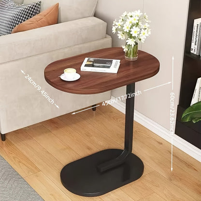 Stylish Walnut Sofa Side Table featuring a Modern Black Frame - Space-Saving End Table for Drinks & Treats, Ideal for Living Room or Bedroom Styling, Sturdy Wood and Iron Build for Long-Lasting Use.