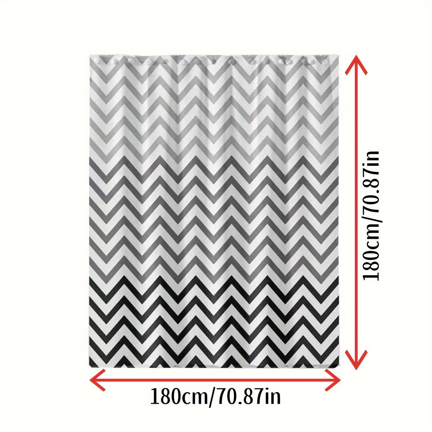 Chic black and white chevron shower curtain - waterproof, machine washable, includes hooks, ideal for any bathroom décor.