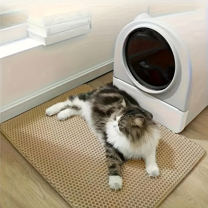 Large cat litter mat made of EVA material prevents spills and leaks, containing litter. Non-slip, washable, waterproof, and odor-resistant. Ideal for litter boxes and protecting pet items.