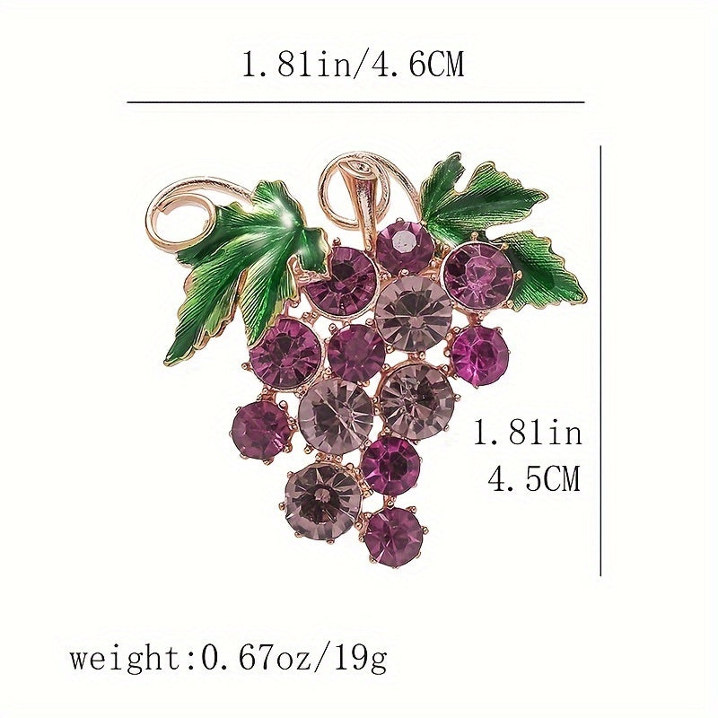 Stylish Purple Grape Brooch embellished with shimmering Rhinestones - Made of Alloy, Distinctive Irregular Design, Quirky Fashion Accessory for Ladies