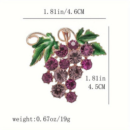 Stylish Purple Grape Brooch embellished with shimmering Rhinestones - Made of Alloy, Distinctive Irregular Design, Quirky Fashion Accessory for Ladies