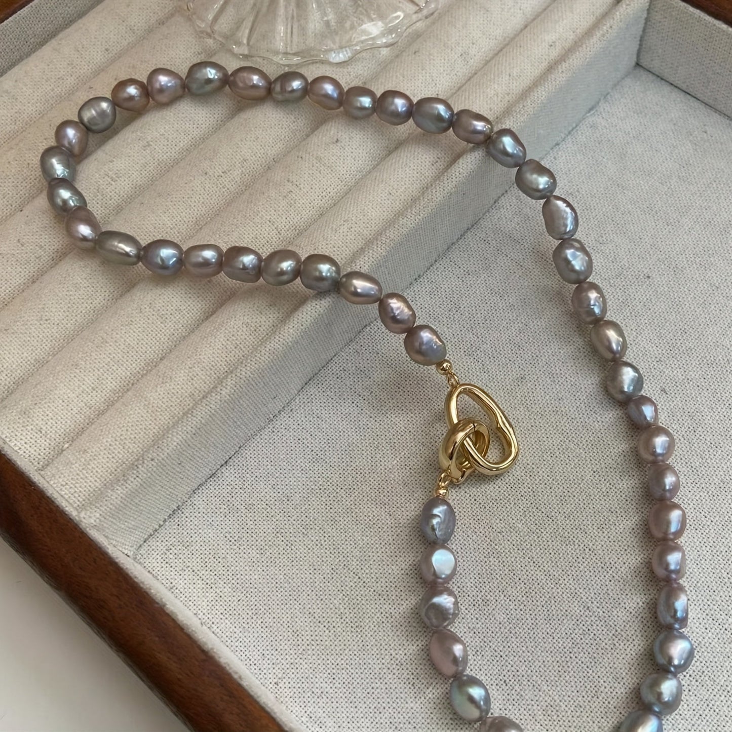 Baroque Grey Pearl Necklace with 18K Gold Plated Clasp, French Artisan Choker, Elegant Statement Piece for Mardi Gras and Any Special Occasion