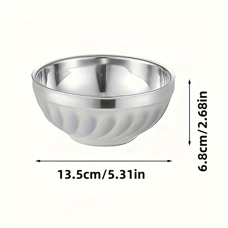 5 stainless steel bowls with double-layered heat insulation, suitable for serving salads, noodles, soups, desserts, and ice cream. Dishwasher safe and suitable for kitchen utensils and tableware.