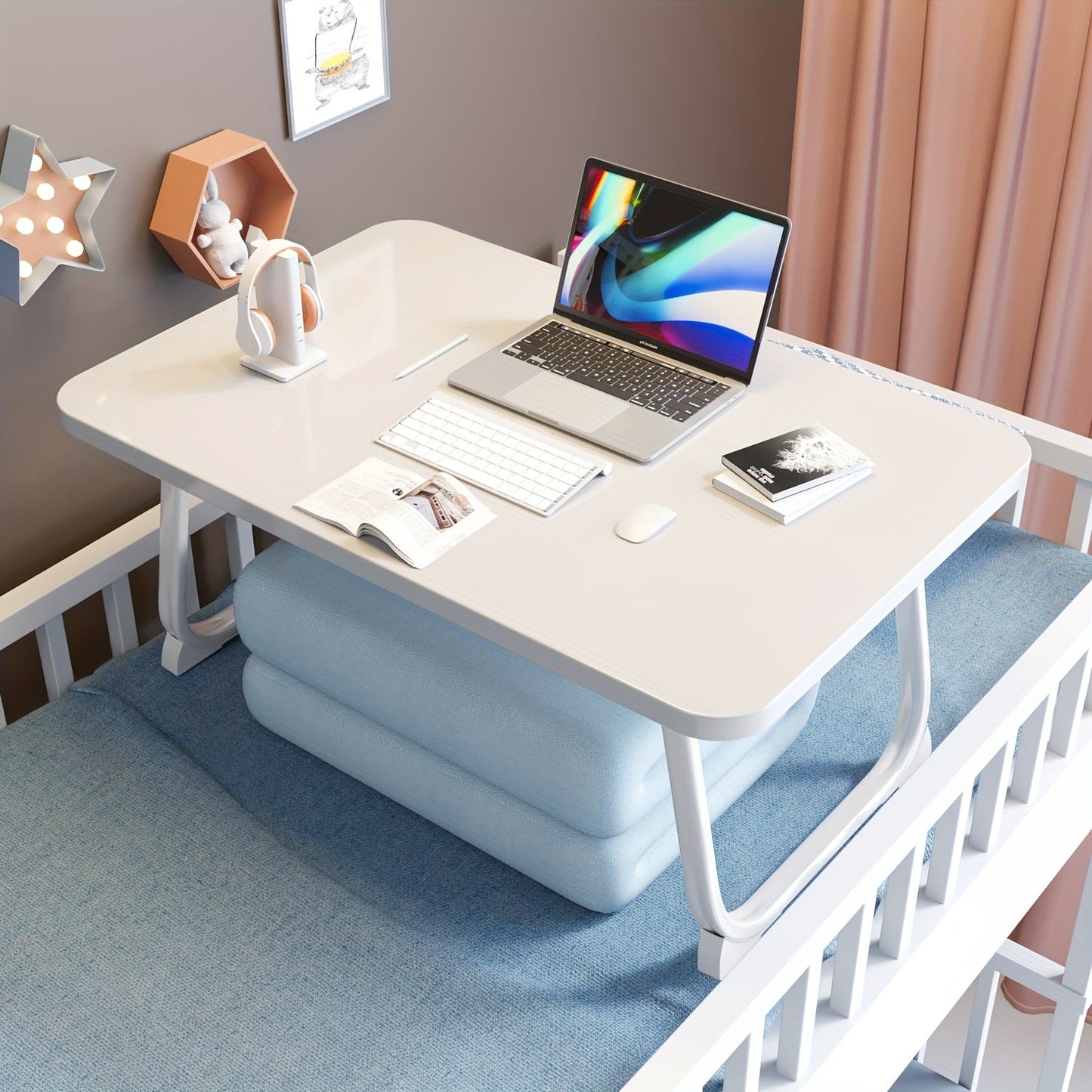 Durable Foldable Desk with Multi-Functional Features, 70x40x28cm/27.5x15.7x11inch, Space-Saving Wooden Table Ideal for Home Office, Bedroom, Living Room, or Bedside Use. No Power Needed, Made of High-Density Fiberboard.