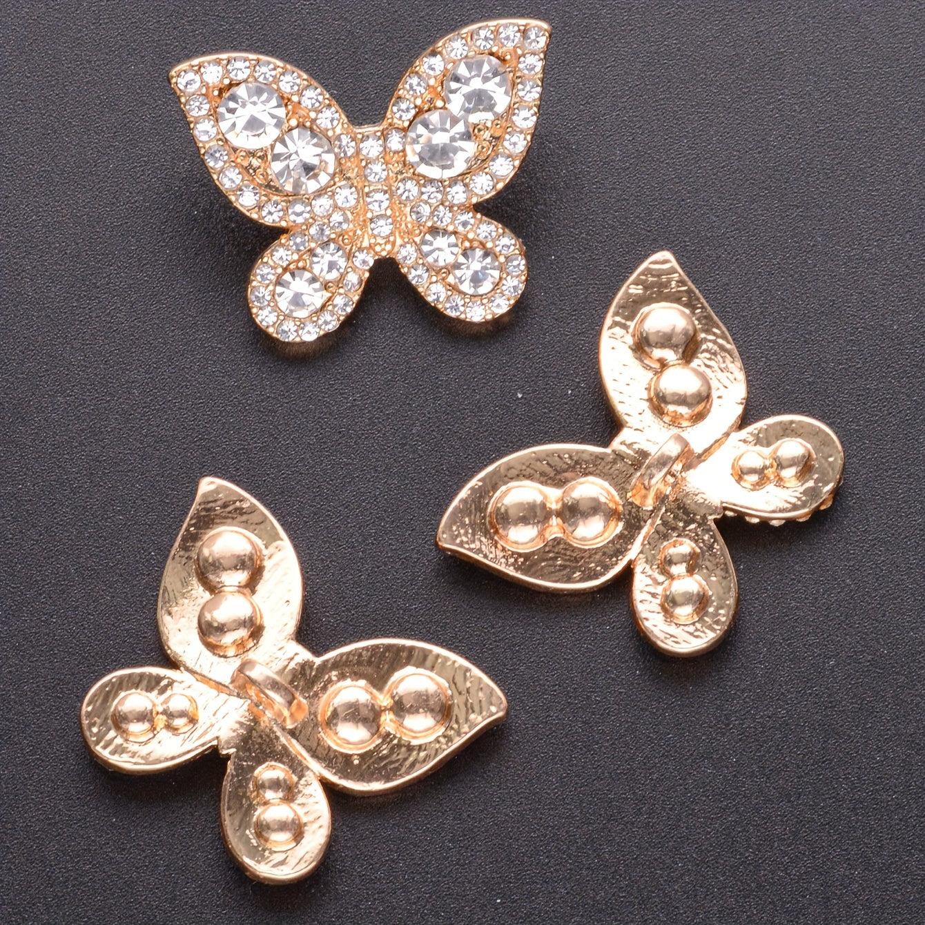 French-inspired butterfly buttons with rhinestones, set of 5/6 - made from metal alloy, hand-sewn decorative fasteners for shirts, sweaters, suits, coats, and windbreakers. Comes with a gift box, ideal for DIY fashion accessories.