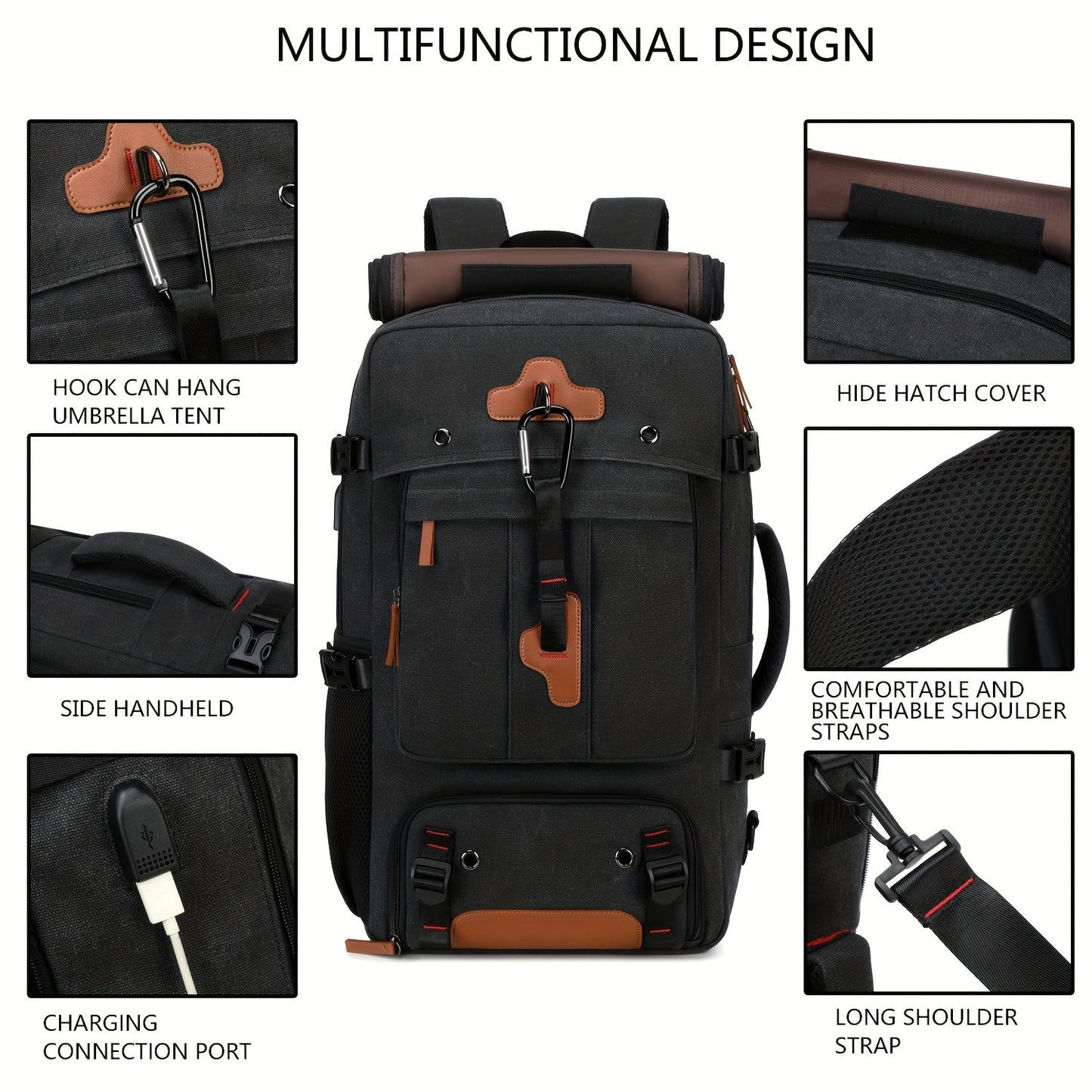 Sleek men's travel backpack with shoe compartment, fits 43.94cm laptop, suitable for casual hiking and business trips.