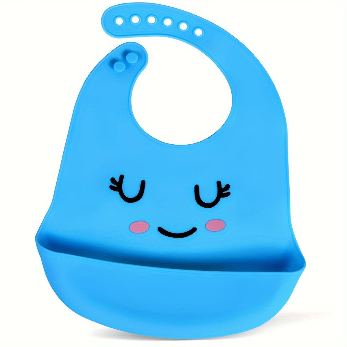 Soft and easy-to-clean food-grade silicone feeding bib with adjustable happy face design and food catcher pocket, perfect for Christmas or Thanksgiving gift giving.