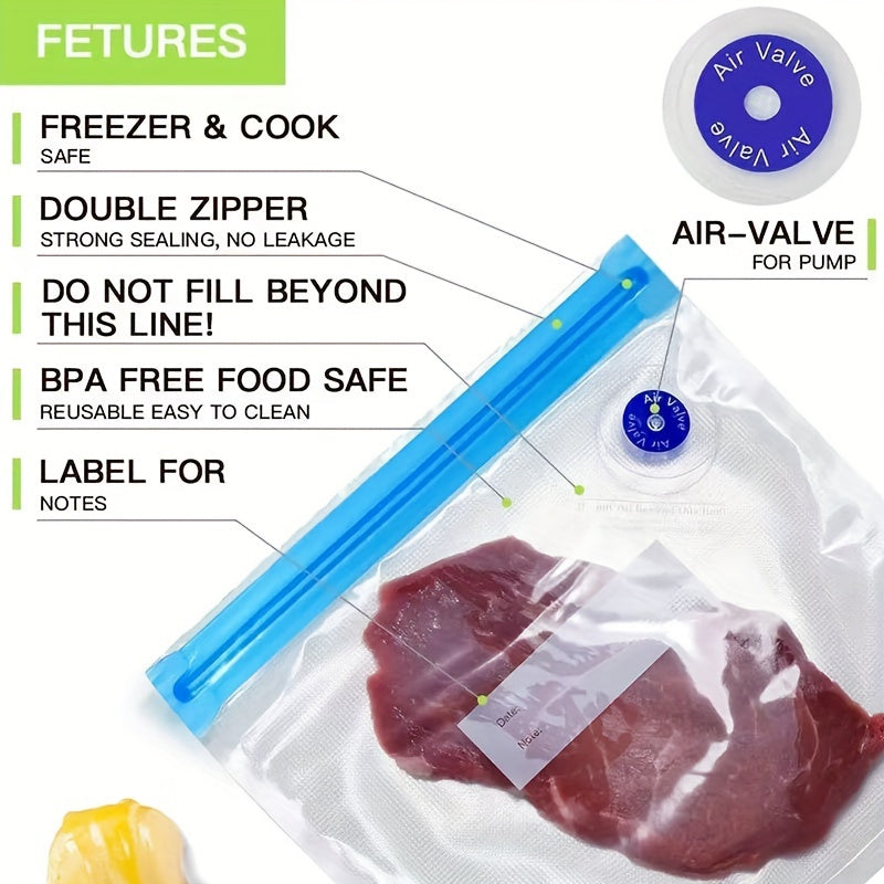 Keep your food fresh and extend its shelf life with these reusable food vacuum storage bags. Perfect for meal preparation or storage, these long-lasting vacuum sealed bags come in various sizes, including large, medium, and small. With a convenient