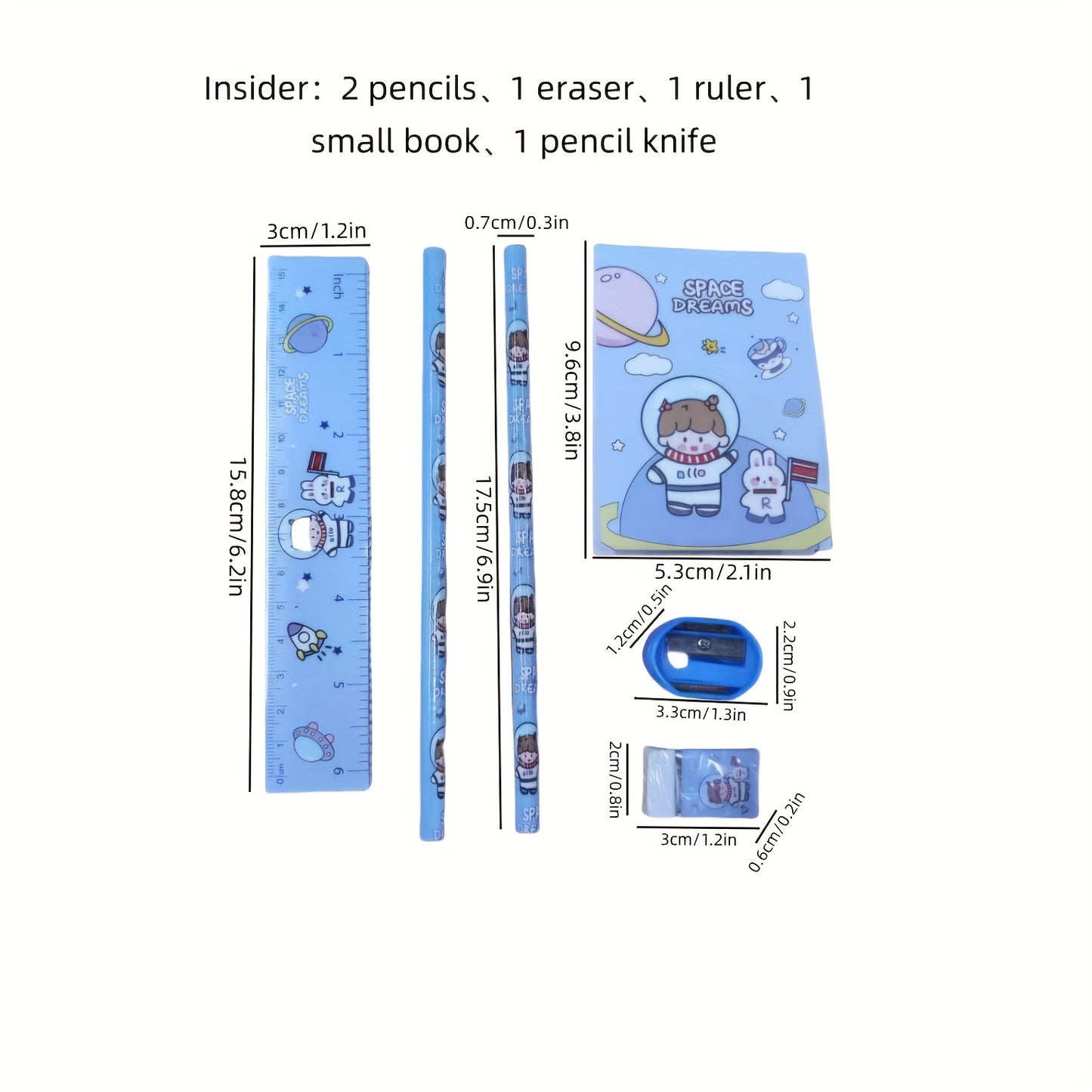 6-piece Cartoon Stationery Set with Wooden Pencil, Eraser, Ruler, Sharpener, and Tote Bag, Assorted Designs for Students and Gifts