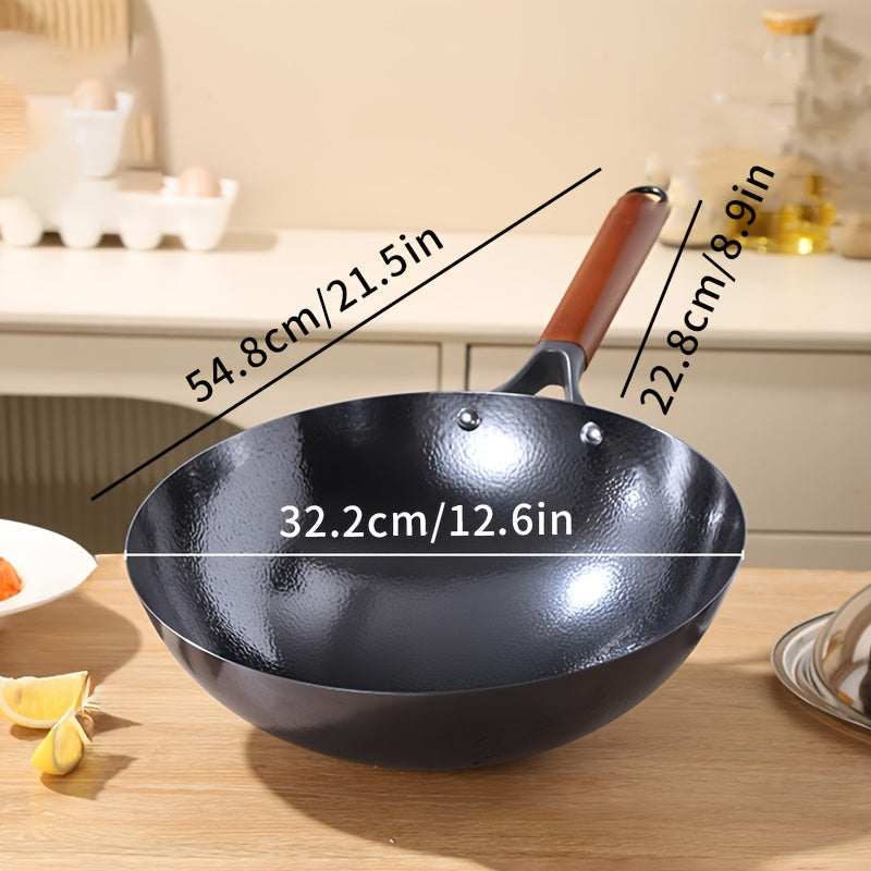 '- "Traditional Chinese Cast Iron Wok for Gas Stove Cooking - Non-Stick Coating, Hand Wash Recommended, Long-Lasting Stir-Fry Pan