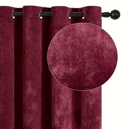 Pair of 2 crushed velvet curtains with heat and sound insulation, ideal for living room, bedroom, and office.