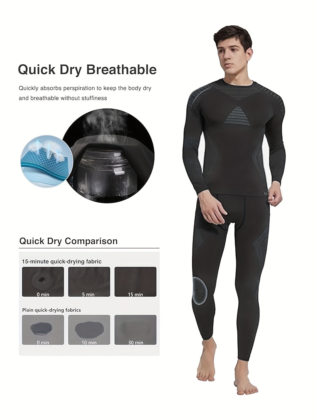 Men's Thermal Compression Set for Fall & Winter - Plush-Lined Top & Leggings, Ideal for Outdoor Activities, Machine Washable.