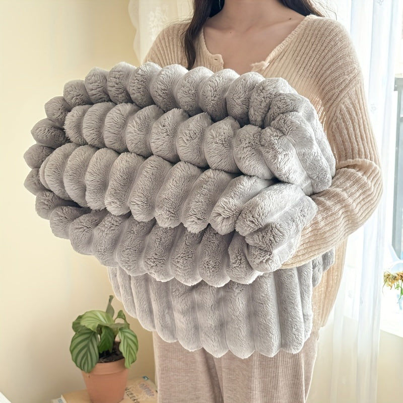 Luxurious Faux Rabbit Fur Shawl Blanket - Cozy and Soft for Sofa, Bed, Office, Travel - Perfect All-Season Gift, Christmas Present - 100cm x 150cm, Contemporary Knit Polyester - Warm and Versatile