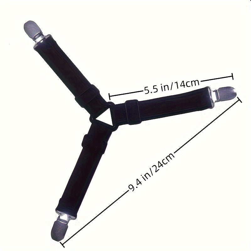 Набор из 4 треугольных эластичных ремней для простыней с регулируемой длиной, изготовленных из нейлона с тройными зажимами для дивана, держателями для скатертей, нескользящими лентами и частично ухаживающей тканью.
