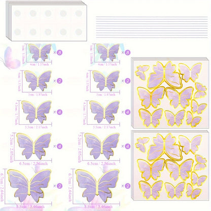 40 pieces of butterfly cake decorations, including 3D cupcake and wall decorations in pink and purple for birthdays, anniversaries, and parties.