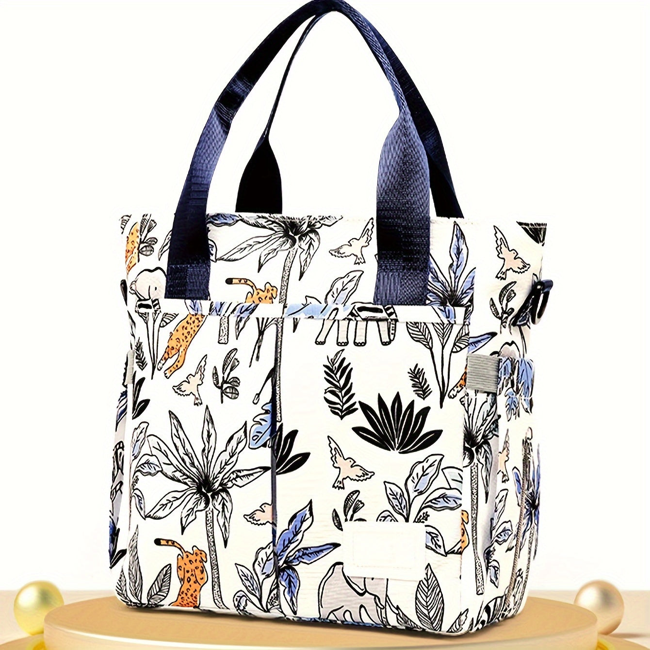 Parent Bag Designed with Stylish Floral Pattern - Large Oxford Fabric Organizer for Diapers and Kids' Essentials, Featuring Multiple Compartments and Shoulder Strap for Easy Carrying