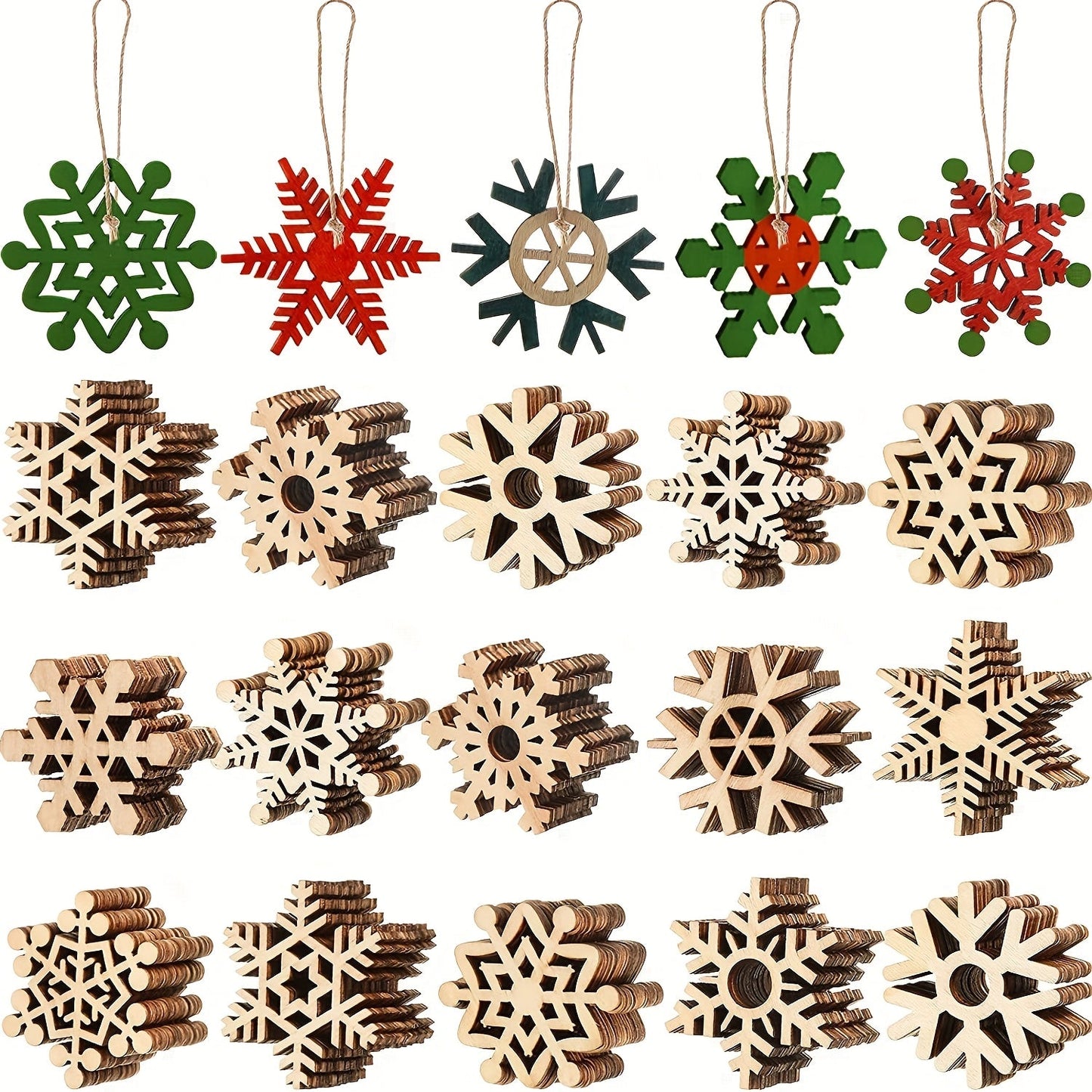 Set of 10 Unfinished Wooden Snowflake Ornaments for DIY Christmas Tree Decorations, Hollow-Out Design with String, Perfect Craft for Family Fun, Recommended for Ages 14 and Up, Ideal for the Holiday Season