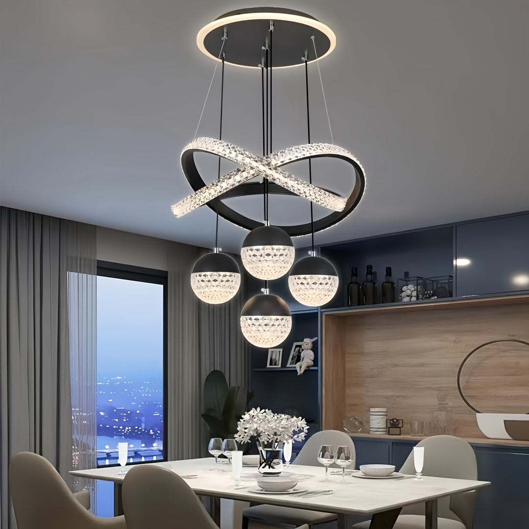 Modern LED Ceiling Light with 4 Acrylic Ball Pendants - Dimmable, Easy to Install for Various Decor Settings