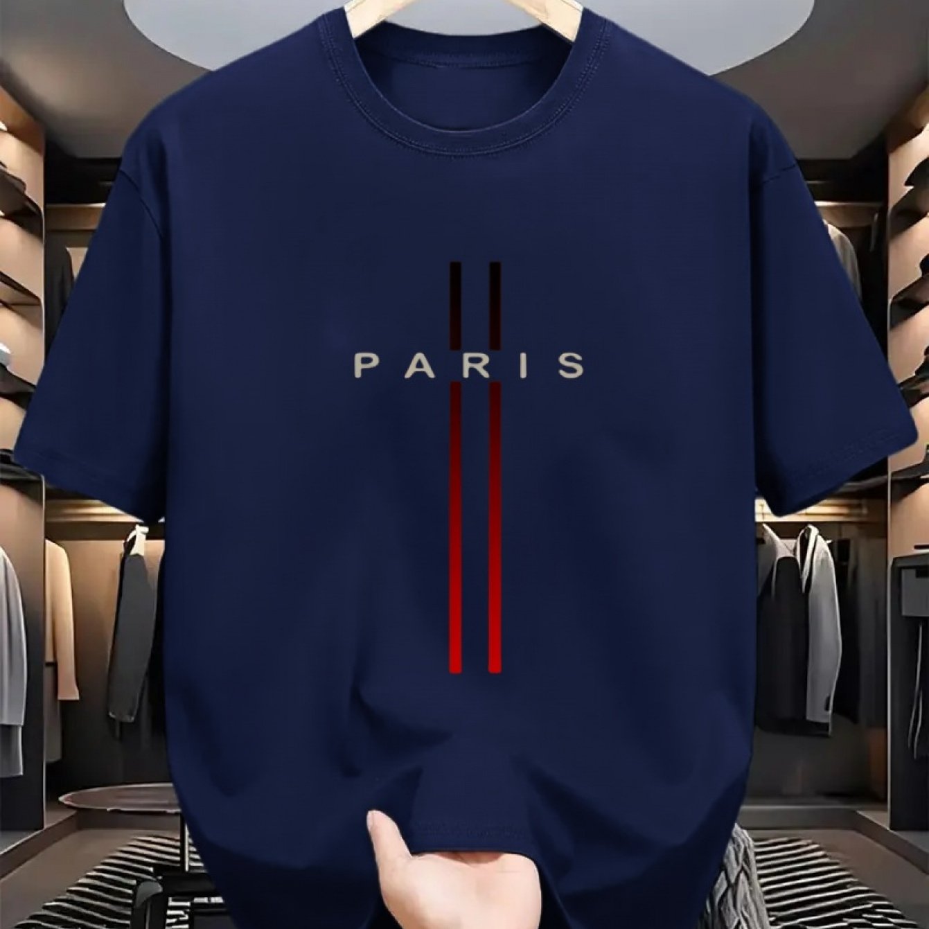 Men's casual cotton t-shirt with Paris print, ideal for summer outdoor wear.