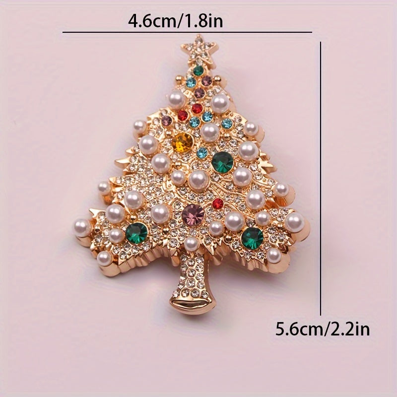 Elegant French designer Christmas tree brooch with luxurious rhinestones, perfect as a women's fashion accessory and novelty pin. This exquisite jewelry piece is ideal for adding a touch of glamour to clothing and makes for a wonderful gift option.