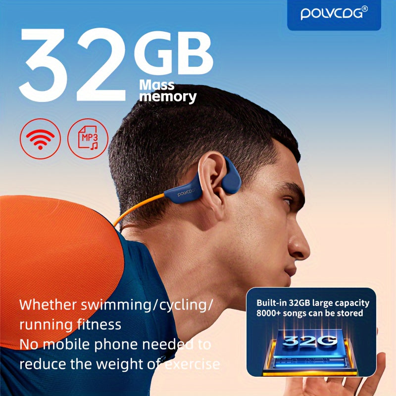 POLVCDG X6 Wireless Bone Conduction Headphones with IPX-8, 10H Battery, 32GB Memory, Lightweight design, Sound Isolation, Volume Control, and Condenser Mic. Suitable for Swimming, Cycling