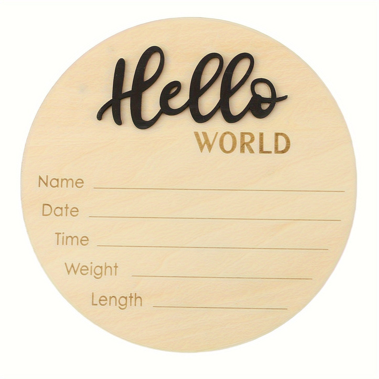 Introducing the "Hello World" 3D Engraved Wooden Birth Announcement Sign! This beautifully crafted plaque is perfect for photography props, an ideal shower gift, and a wonderful way to capture all the memorable details of your little one's arrival.